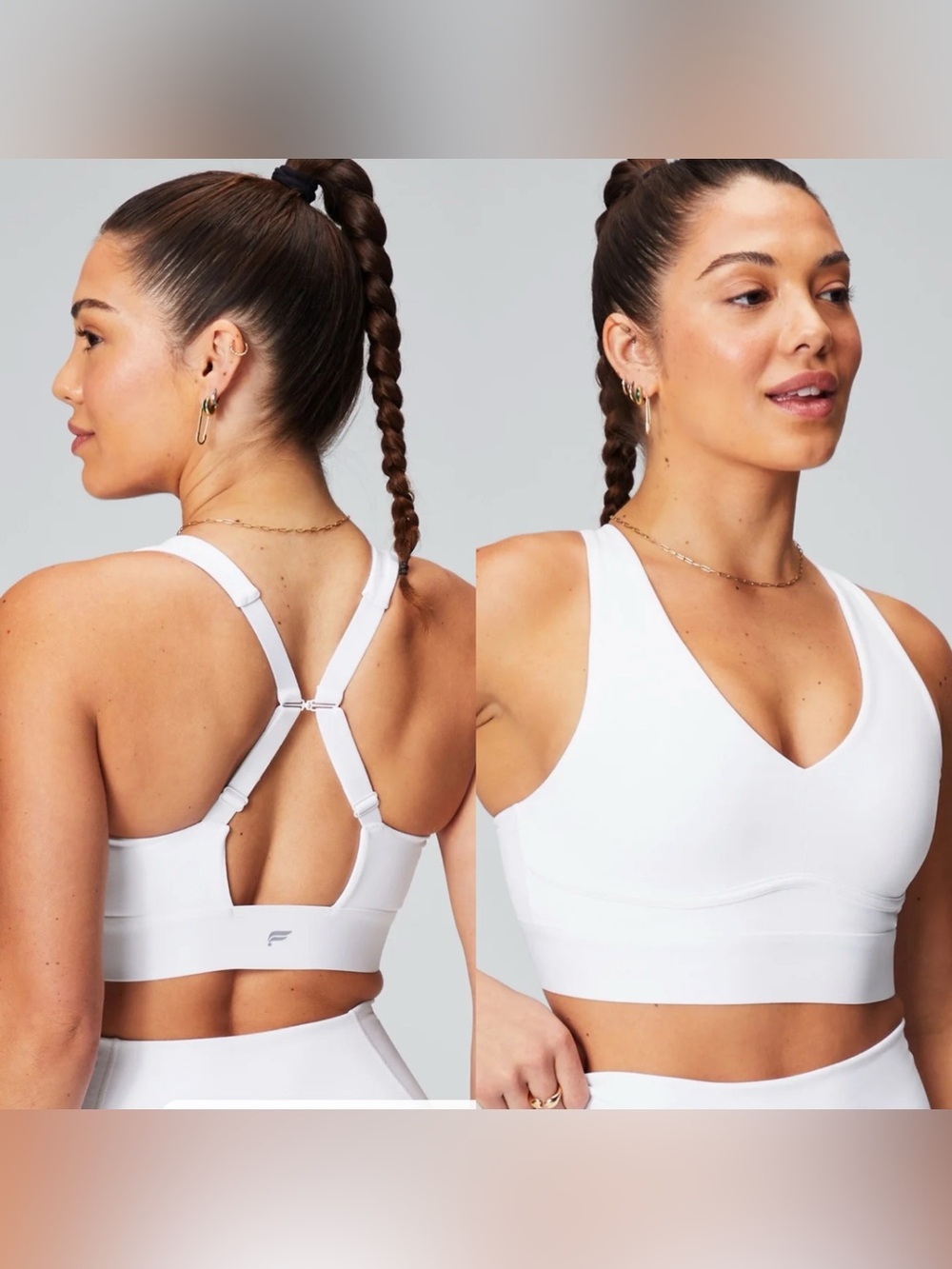 Fabletics white adjustable racerback sports bra size small